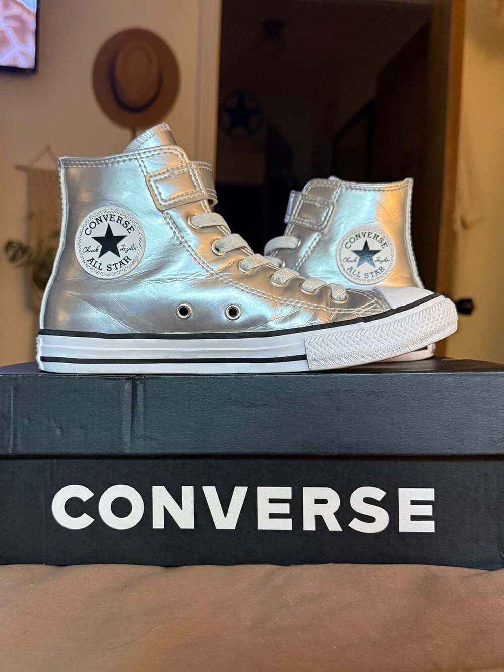 Converse Kids' Chuck Taylor All-Star Metallic Silver High Top Shoes